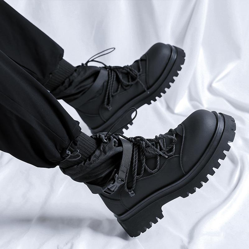 Fashion Thick soled men's boots Trendy designer style Daily Office Outdoor Leisure Party Street walking fashion Youth Adult Black Shoes