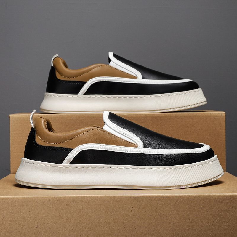 Мужская обувь 2025 новая ленивая кожаная обувь на одной педали мужские дышащие и легкие кеды повседневные нишевые нескользящие и износостойкие трендовые туфли