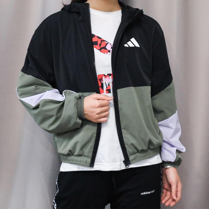 Adidas Спортивная куртка с капюшоном Colorblock, унисекс, черные, зеленые, FM9323