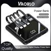 VAORLO Большой ёмкостный внешний аккумулятор со светодиодным цифровым дисплеем, портативный мини-портативный внешний аккумулятор с функцией быстрой зарядки и встроенным кабелем Micro/Type-C/8Pin/USB