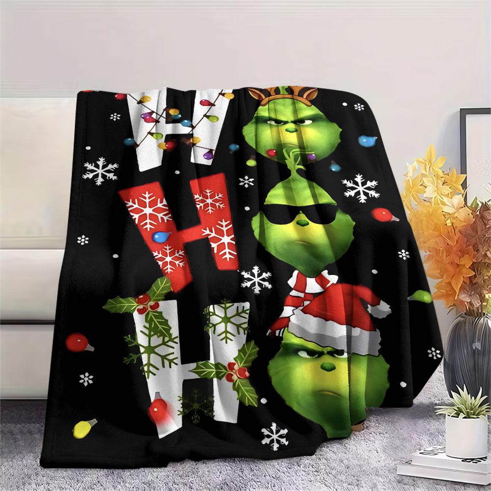 Christmas Grinch Cartoon printing Flannel Blanket Bedroom Sofa Camping Warm blanket Gifts for family and friends-MJ013