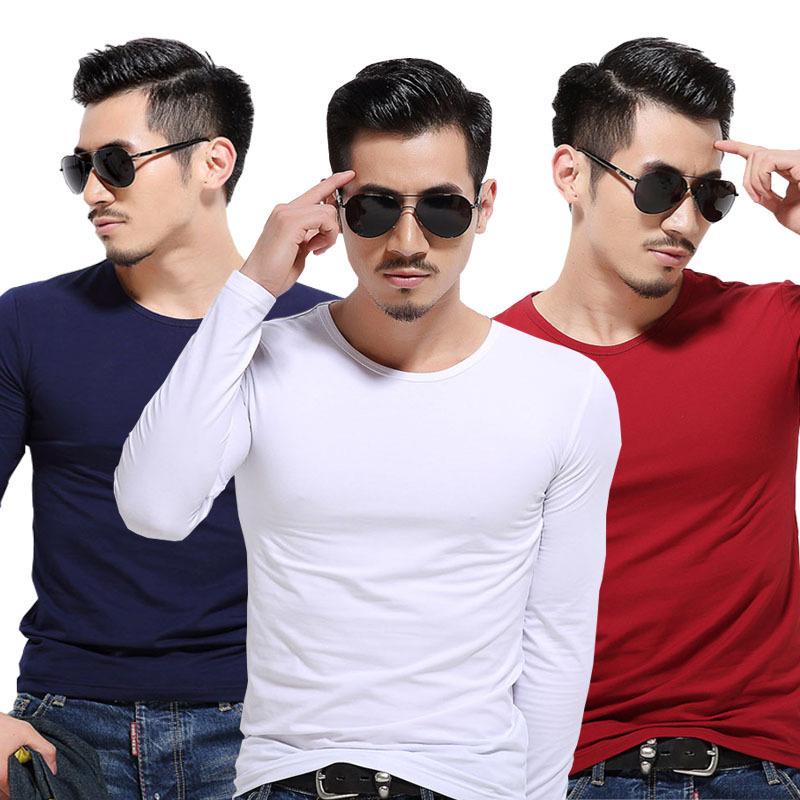 2019 Весна/Лето Мужская футболка Slim Fit с длинным рукавом и круглым вырезом