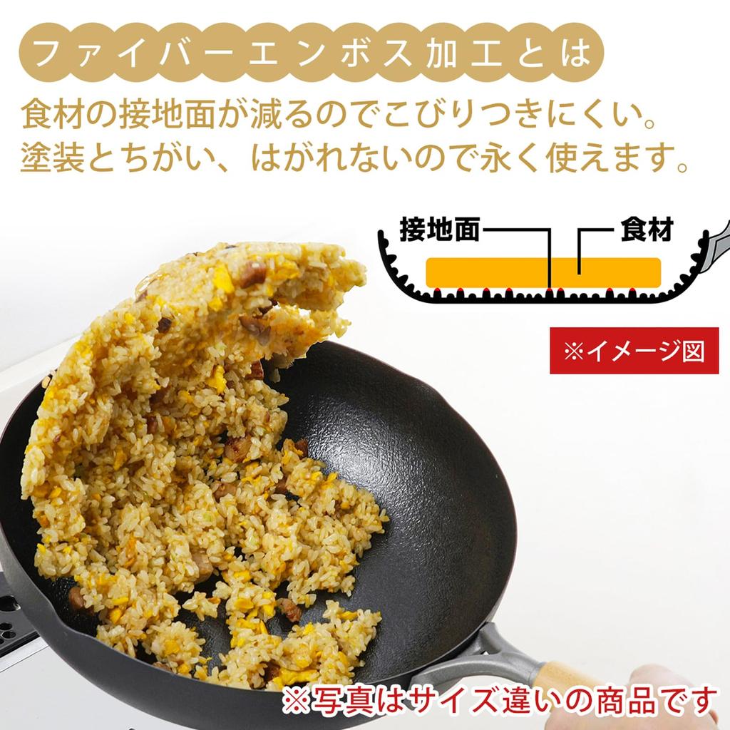 Чугунная сковорода Shimomura Kikaku 26 см [Сделано в Японии] Совместима с газовыми и индукционными плитами, Рельефное покрытие Double Fiber, Антипригарное, Деревянная ручка с удобным захватом,