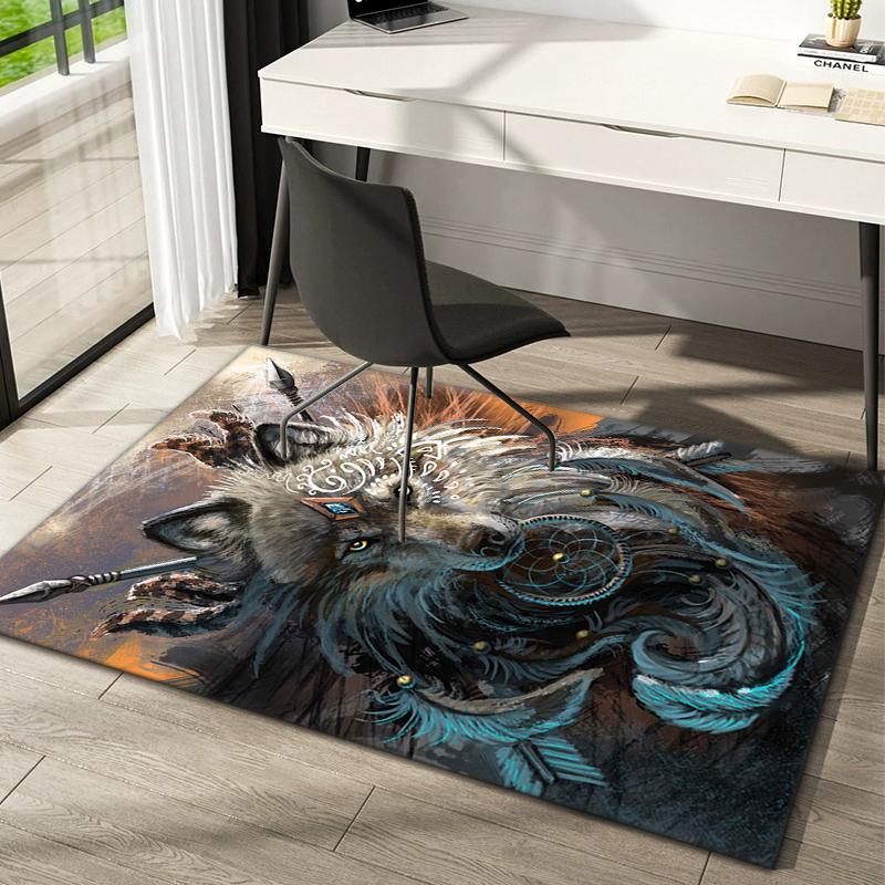 1Pc wolf theme Printed circular carpet, home door mat, outdoor travel protection carpet B1