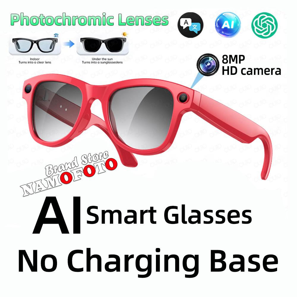 New AI smart glasses with color changing lenses for photography video recording 3600mAh charging case 4K high definition lens Translate Music Playback