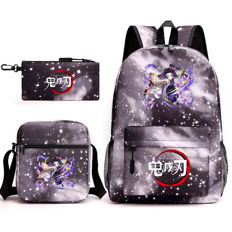 New Schoolbag Animation Three-piece Set Heat Transfer Schoolbag Small Shoulder Pencil Bag Primary and Secondary School Students Backpack