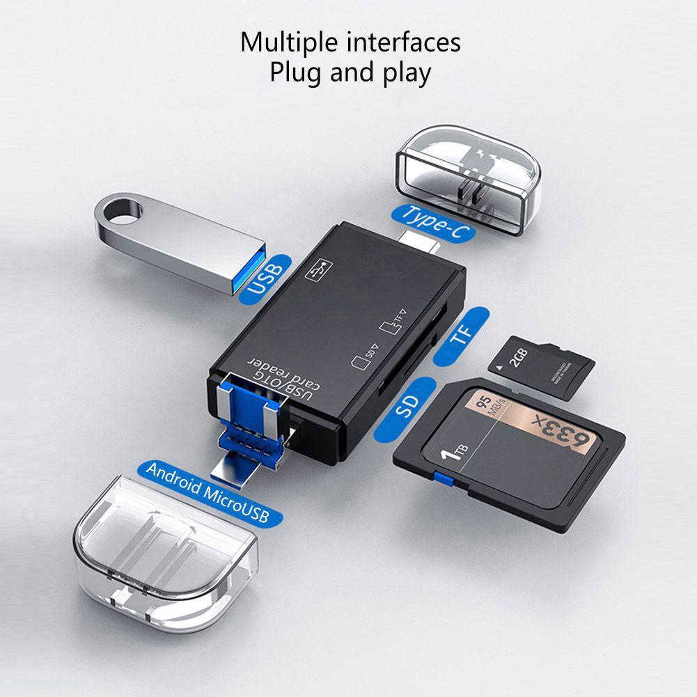 Устройство чтения карт USB 2.0 Android Type-c Мобильный телефон Компьютер OTG 2.0 SD/TF Многофункциональное устройство чтения карт памяти 6-в-1