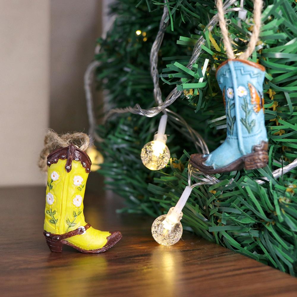 3pcs Christmas Decorations Resin Cowboy Boots Small Figurine Xmas Tree Hanging Ornaments American Style Home Decor New Year Gift