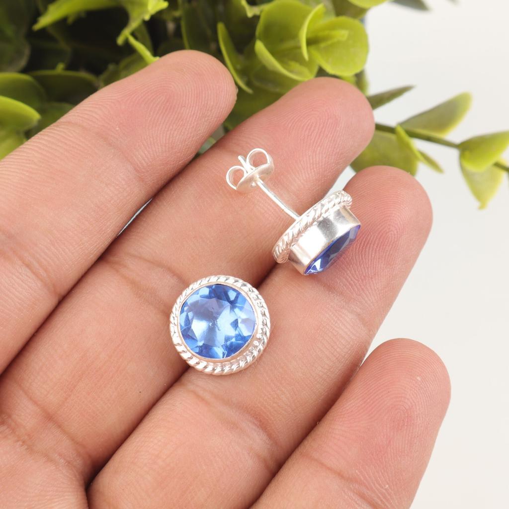 Натуральный Танзанит Драгоценный Камень 925 Проба Серебро Ювелирные Изделия Ручной Работы Серьги-Пуссеты 0,53" EE-147-7