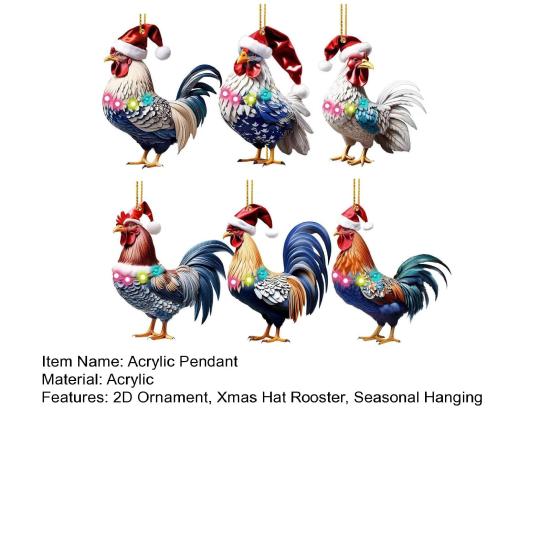 6 шт. Рождественское украшение в виде петуха 2D акриловая рождественская шапка подвеска в виде курицы сезонное
