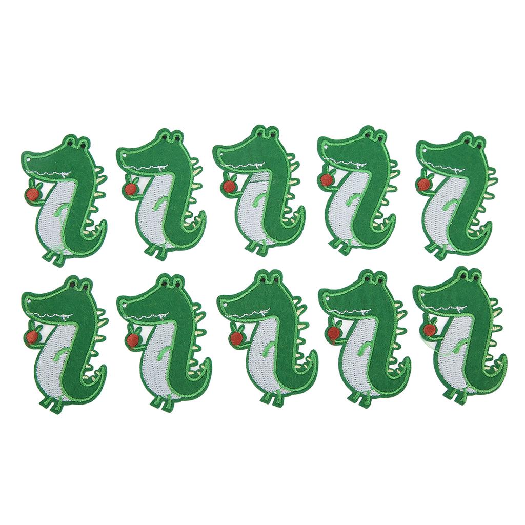 10 шт. железных нашивок из хлопкового материала зеленого цвета с рисунком животных в мультяшном стиле, вышитых своими руками