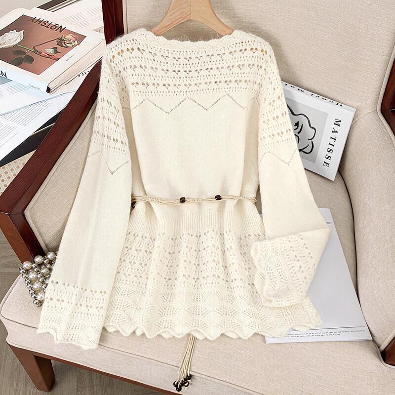 Sibaoshe Women's Hollow-Out Long Sleeve Knit Pullover