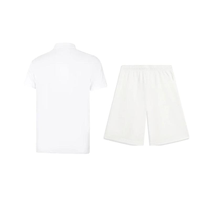 Li-Ning Plain Simple Skin-Friendly Comfortable Versatile Short Sleeve Polo Shirt Casual Sports Suit Unisex Suit White APLV495-1+AKST593-7