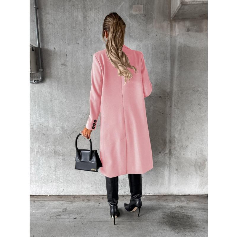 YYFS Женские модные повседневные однотонные куртки и пальто с воротником-поло на осень-зиму с длинным рукавом и принтом