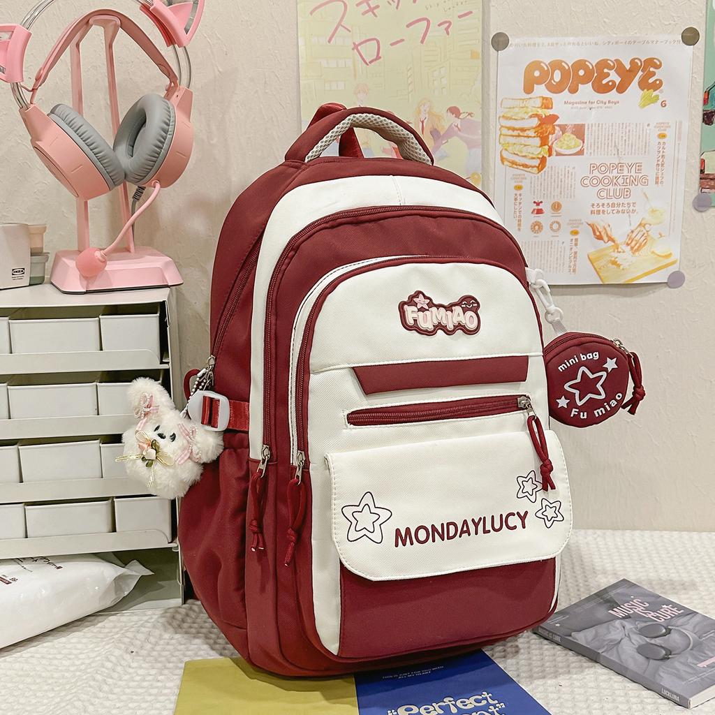 Schoolbag High-value contrasting color schoolbag Female dopamine contrasting color college style Primary and secondary school students 1st-1st