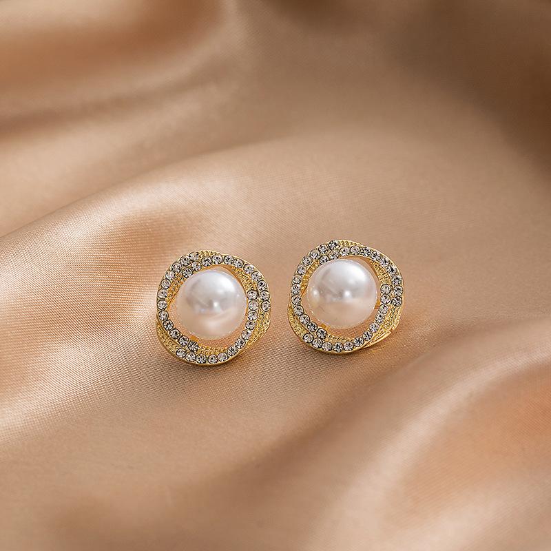 Spiral Pearl Temperament High Sense Atmosphere Stud Earrings Women