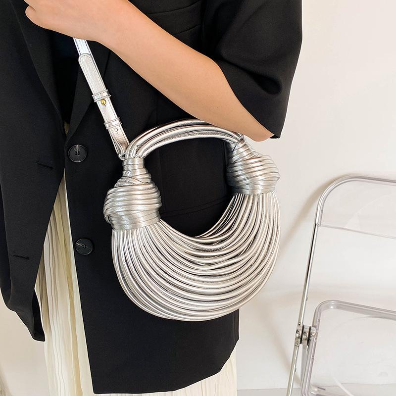 Metal Noodle Armpit Bag 2025 New European and American Fashion Glossy Hand Carry Women's Shoulder Crossbody Dumpling Bag