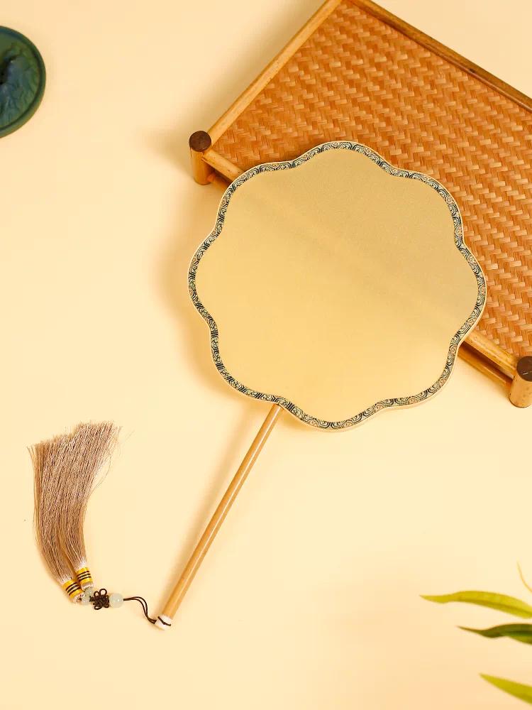 Jishan Silk Blank Circular Fan Chinese Style Chinese Ancient Style Temple Fan Bamboo Palm Hand Painted Women's Han Dynasty Embroidered Painting Fan