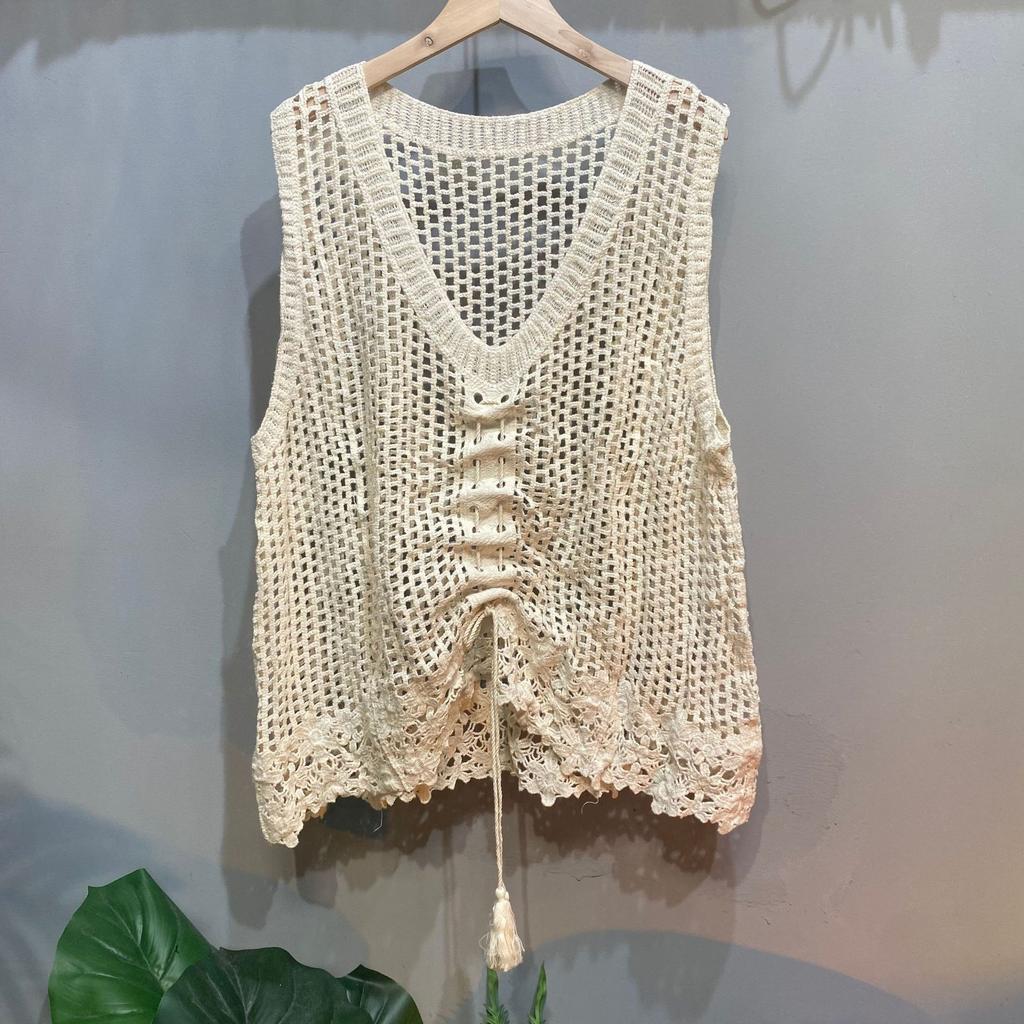 Новый полый жилет свободный ретро внешний повседневный универсальный жилет на шнурке иностранная универсальная модель