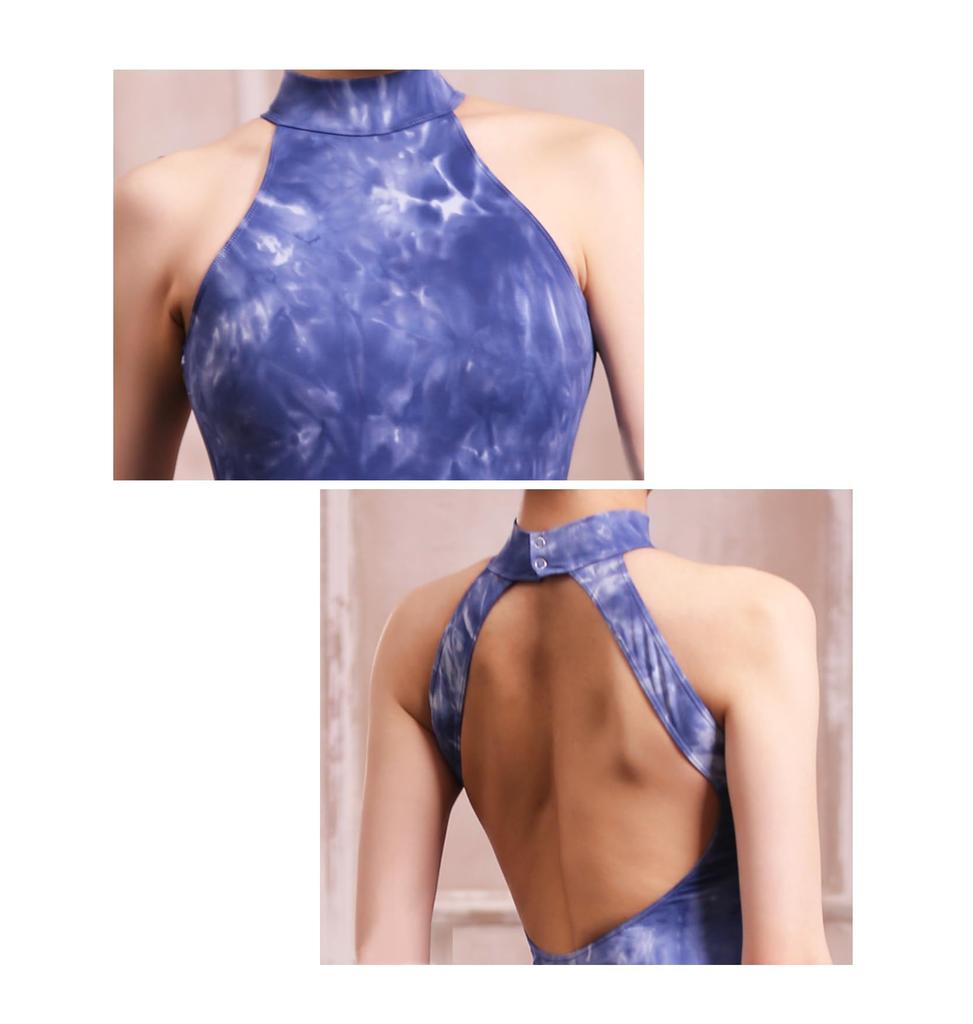 ProDance Marble Ballet Stylish and PLHI009B 3-Color High-Neck Leotard, Cute, (M(160), Blue)