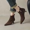 2025 Classic Cow Suede Ankle Boots Women Pointy Toe Med Thin Heels Office Lady Autumn Winter Dress Boots Female Retro