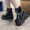 2024 Boots Women Big Size 43 Black Zipper Lace Up Chain Wedges Platform Women's Motorcycle Boots Fashion Gothic Punk Shoes