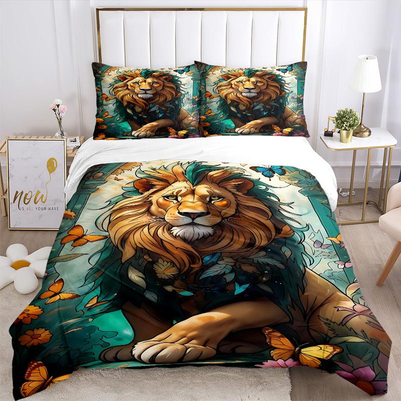 3pcs Lion, Butterfly Duvet Cover Set, Cover For Bedroom Guest Room (1 Duvet Cover + 2 Pillowcase, Without Quilt), yy250922099
