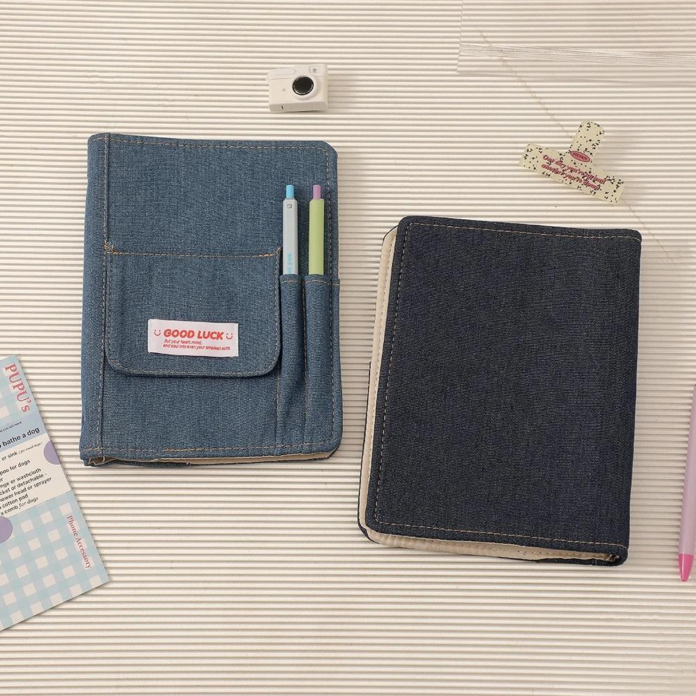 Denim Cover Notebook Binder A5 Size Y2K Kpop Loose Leaf Book With Pen Pocket 100 Sheets Line Grid DIY Diary Album