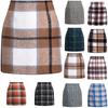Women's High Waist Plaid Skirt Skinny Pencil Wool Skirt