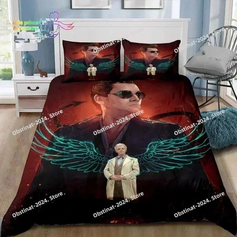 3D Good Omens Любовь Комплект постельного белья Печатное одиночное одеяло Покрывало Пододеяльник Наволочка Набор из 3 предметов Для детей Взрослый размер