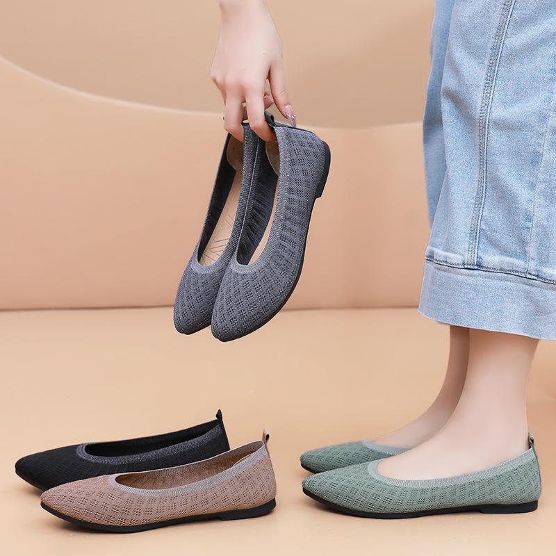 Женская обувь новая летняя остроносая повседневная обувь летящая тканая дышащая одинарная обувь модная универсальная обувь для мамы удобная обувь женская