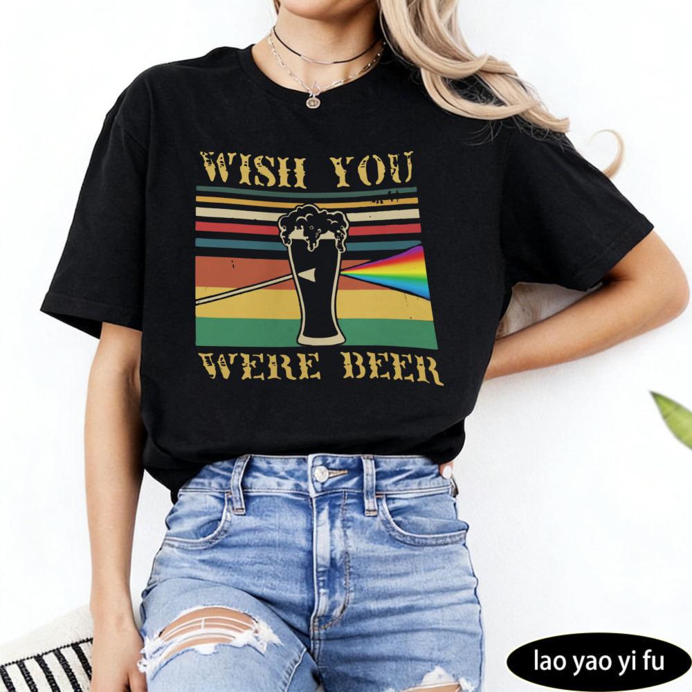 Wish You Were Beer Vintage Rainbow Glass Unisex Tshirt Cotton Short Sleeve Casual Summer Fashion Top Gift For Beer Lover