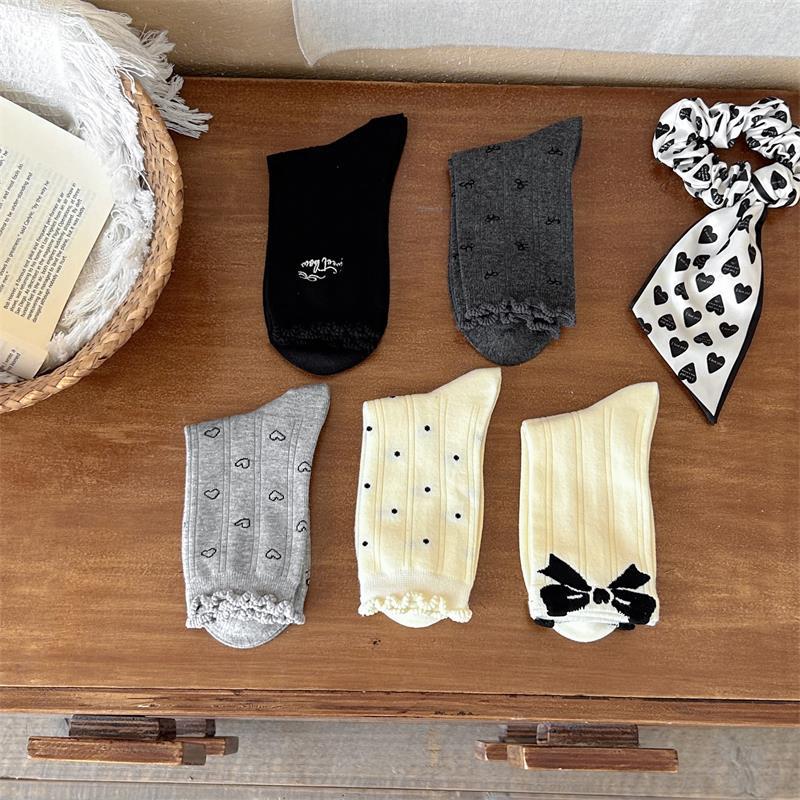 Женские весенне-осенние милые носки-гольфы в горошек с оборкой и бантом, с пузырчатым верхом и балетным ветром