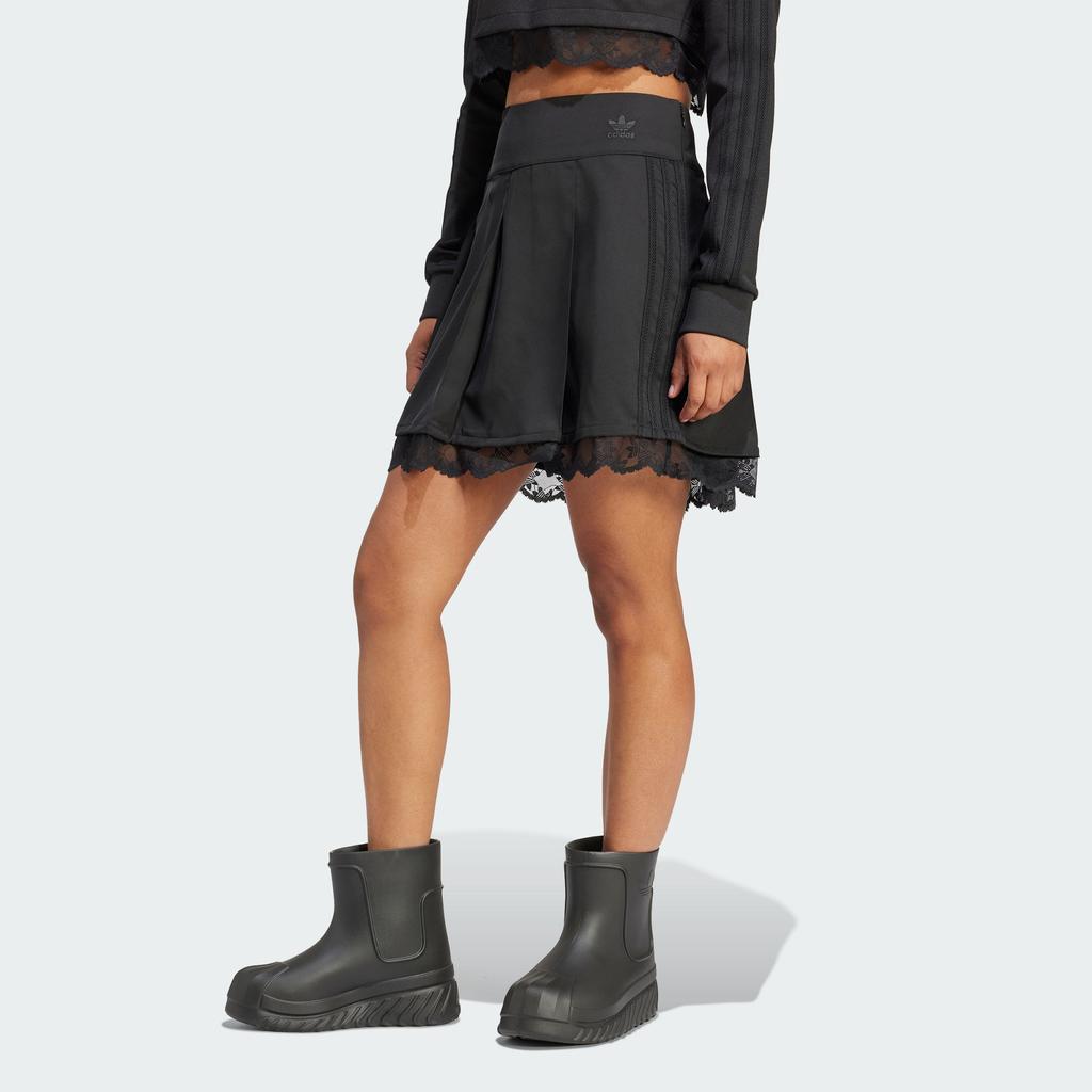Adidas Originals Pure Color Lace Trim Sporty Casual Mini Skirt Women Bottoms Black IZ5002