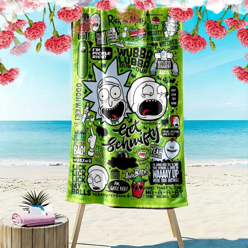 Morty Rick Print Beach Towel, Large Soft Quick Dry Towel for Beach Camping Swimming