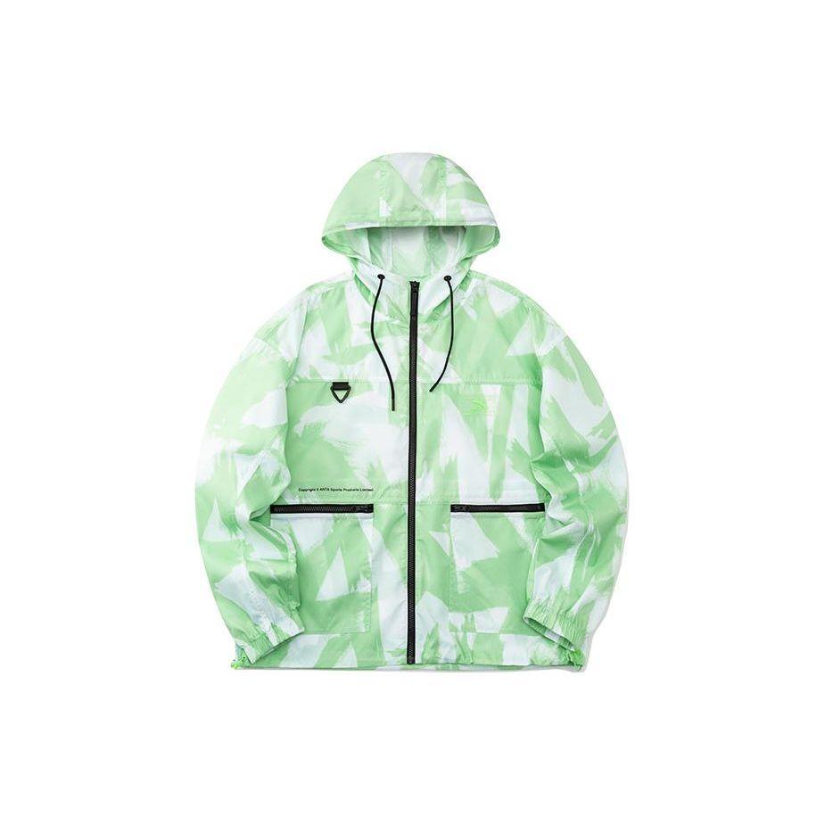 Anta SS22 Тканая куртка с капюшоном и принтом логотипа Мужская верхняя одежда Зеленый 152228613-1