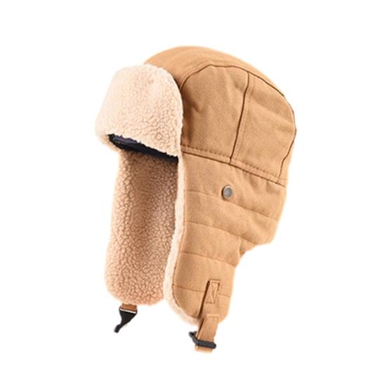 Шапка Лей Фэна Утолщенная Внутренняя Подкладка Однотонная Застежка-Пряжка Универсальная Брезентовая Шапка с Защитой Ушей Повседневная Одежда