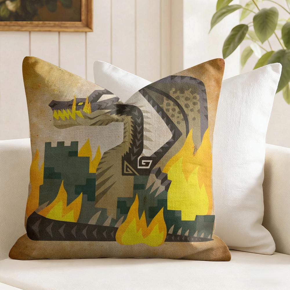 MMonster Hunter Game Cushion Cover Summer Linen Pillow Case Organic Fabric Cushion Cover DoubleSided Print Sofa Home Decor