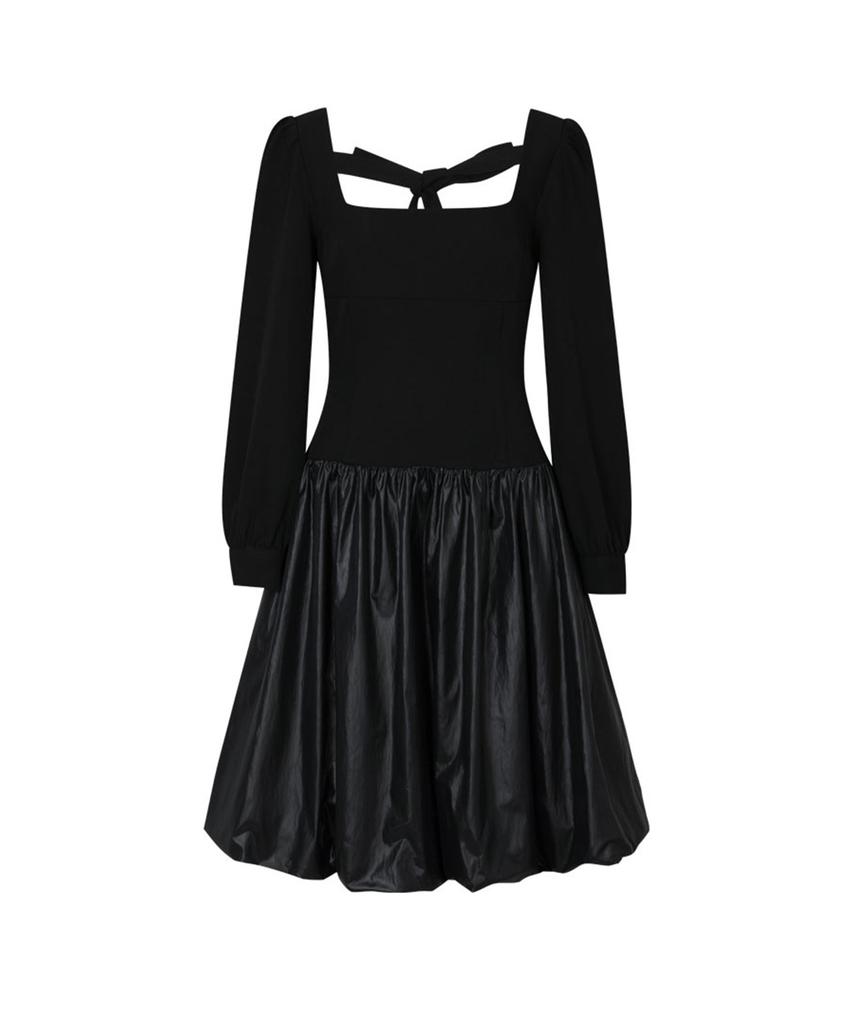 Lulu Seoul Rosy Balloon Shirring Midi Dress (Black)