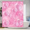 Charming Bubble Heart Shower Curtain Set for Bathroom Decor Pink Love Design Waterproof Fabric Bath Rug with Rod Pocket Ring Hol