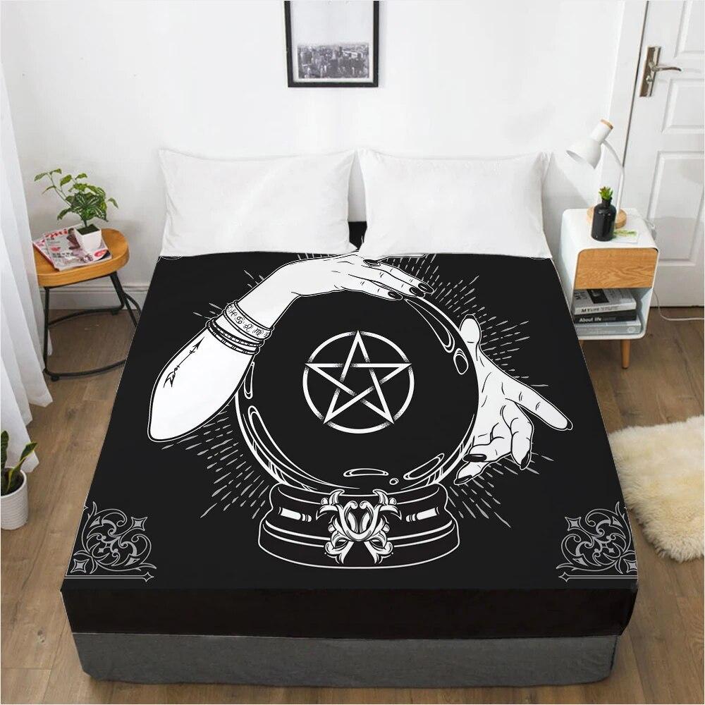 1 шт., наматрасник, простыня с резинкой, простыни, постельное белье, простыня королевского размера, 160X200 см, черно-белая магия