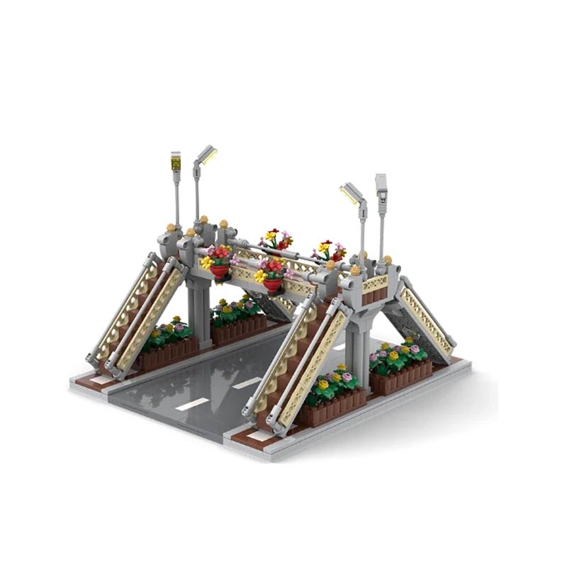 Пешеходный мост MOC Игрушки Строительные кубики Городская сцена движения Уличный вид Детали Блоки Дорога Автомагистраль Работает с City bricksi