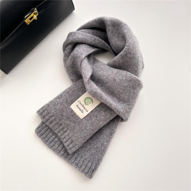 Selected Pure Cotton Wool 100% Cashmere Scarf Solid Color Student Men and Women Winter Warm Knitted Scarf Christmas