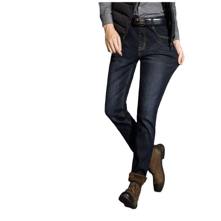 Мужские плюшевые толстые прямые джинсы: Теплые, свободные, непромокаемые брюки для активного отдыха на осень и зиму