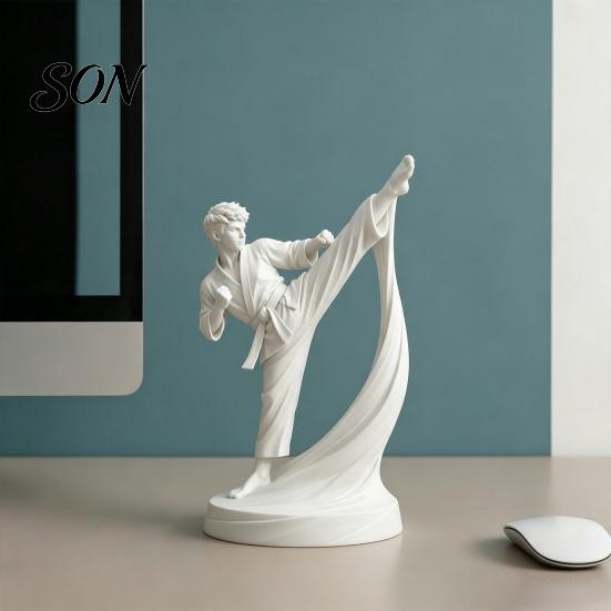 Collectible Action Figure 3D Printed Karate Kick Man Statue, White Martial Arts Figurine Sculpture, Personalized Holiday Present Taekwondo Character