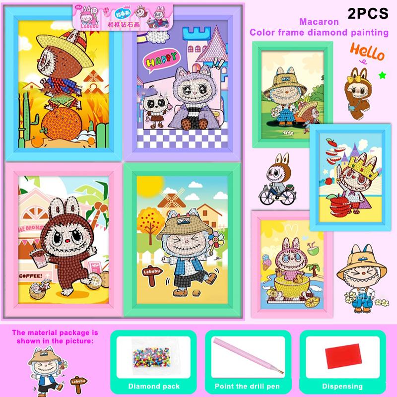 2 комплекта Labubu Baby Three Diamond Painting Cartoon Full Diamond Mosaic 5D Diy Cross Stitch Kits Diamond Art Home Decor With Frame