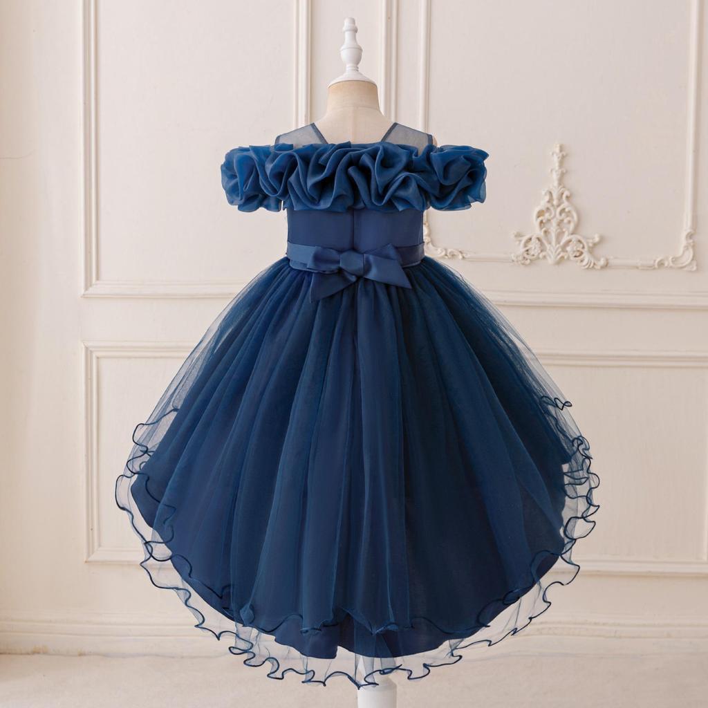 Детское темно-фиолетовое тюль бальное платье вечернее платье подходит для празднования дня рождения выступление жемчужное сетчатое платье принцессы