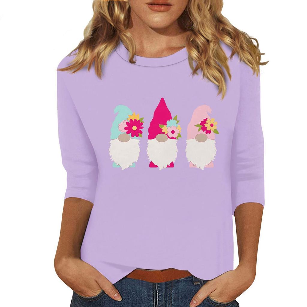 Женская мода повседневная три четверти рукава с принтом пайеток круглый вырез топ