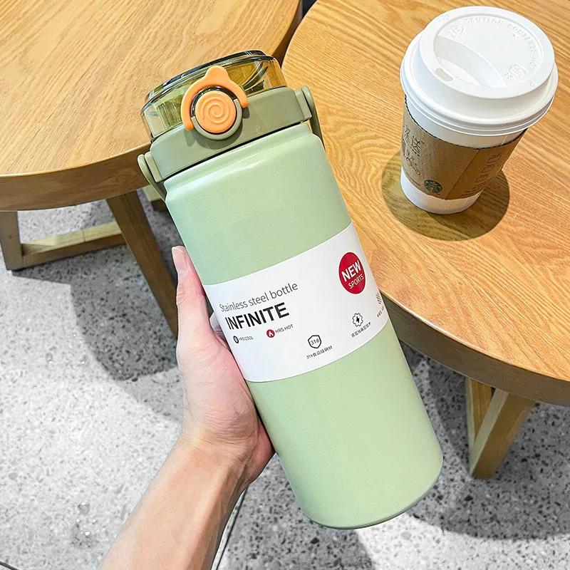 Bottle Stainless Steel Large Capacity Vacuum Flask With Straw Tumbler Cold Hot Drinks Cup Gym Drinkware