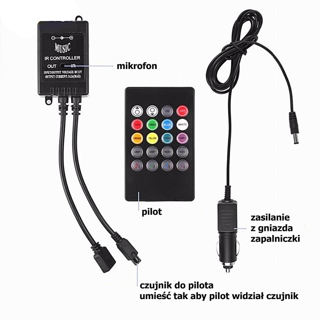 Внутреннее освещение, светодиодная лента RGB, пульт дистанционного управления, управление звуком, 12 В Off-Road